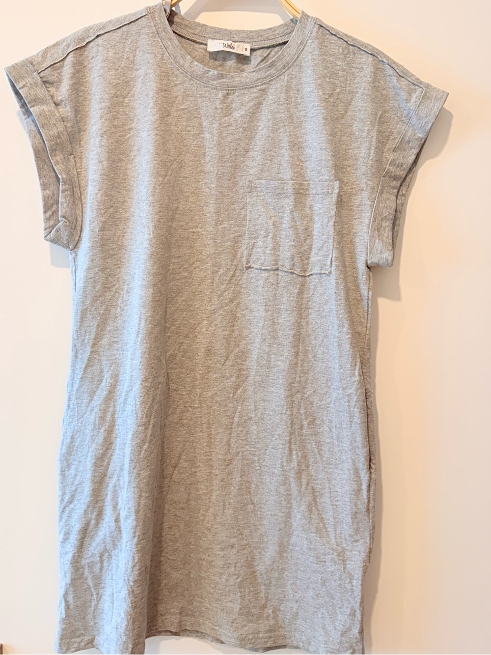 Cute Light Grey Muscle T-shirt dress tunic with pockets small